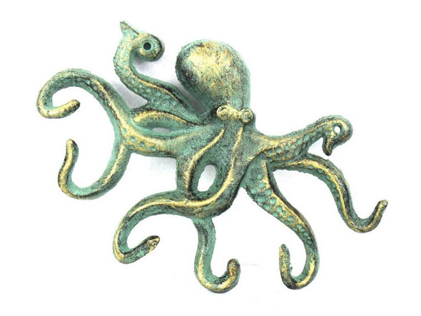 Handcrafted Antique Bronze Cast Iron Octopus Hook 11" from Hampton Creations Handcrafted Antique Bronze Cast Iron Octopus Hook 11" from Hampton Creations