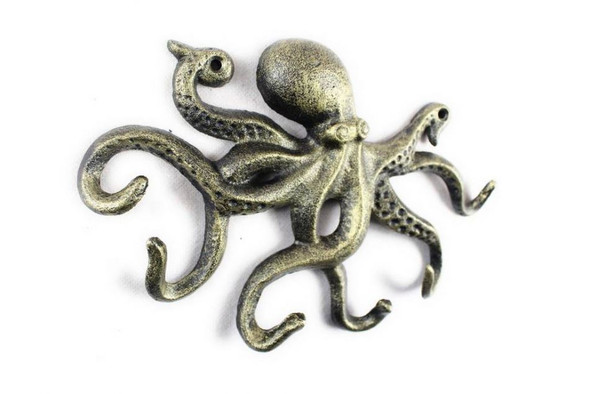 Handcrafted Antique Gold Cast Iron Octopus Hook 11" from Hampton Creations Handcrafted Antique Gold Cast Iron Octopus Hook 11" from Hampton Creations