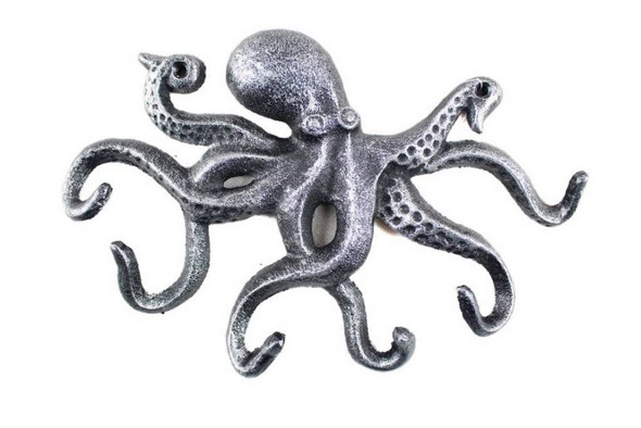 Handcrafted Antique Silver Cast Iron Octopus Hook 11" from Hampton Creations Handcrafted Antique Silver Cast Iron Octopus Hook 11" from Hampton Creations