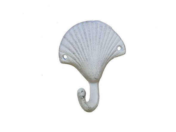 Handcrafted Whitewashed Cast Iron Seashell Hook 4" from Hampton Creations Handcrafted Whitewashed Cast Iron Seashell Hook 4" from Hampton Creations