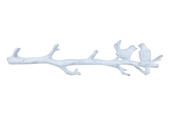 Handcrafted Whitewashed Cast Iron Love Birds on a Tree Branch Decorative Metal Wall Hooks 19" from Hampton Creations Handcrafted Whitewashed Cast Iron Love Birds on a Tree Branch Decorative Metal Wall Hooks 19" from Hampton Creations