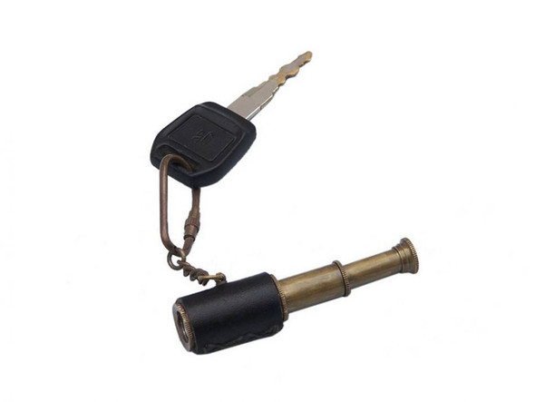Handcrafted Antique Brass with Leather Spyglass Key Chain 6" from Hampton Creations Handcrafted Antique Brass with Leather Spyglass Key Chain 6" from Hampton Creations