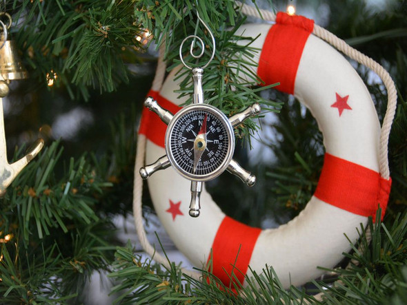 Handcrafted Chrome Ship Wheel Compass Christmas Tree Ornament from Hampton Creations Handcrafted Chrome Ship Wheel Compass Christmas Tree Ornament from Hampton Creations