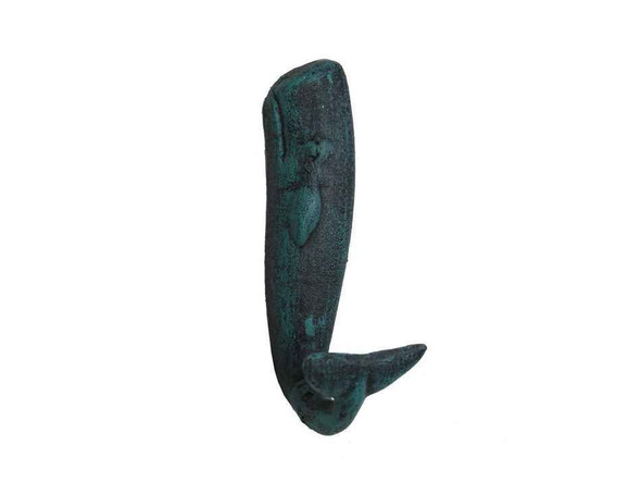 Handcrafted Seaworn Blue Cast Iron Whale Hook 6" from Hampton Creations Handcrafted Seaworn Blue Cast Iron Whale Hook 6" from Hampton Creations