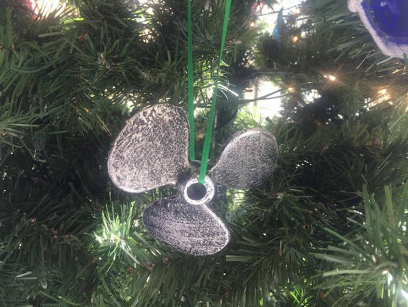 Handcrafted Antique Silver Cast Iron Propeller Christmas Ornament 4" from Hampton Creations Handcrafted Antique Silver Cast Iron Propeller Christmas Ornament 4" from Hampton Creations