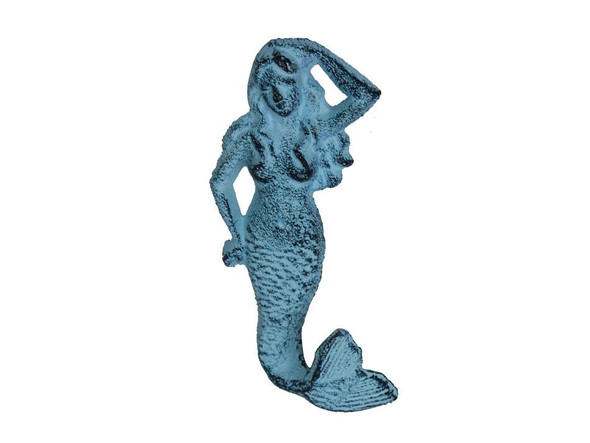 Handcrafted Rustic Dark Blue Whitewashed Cast Iron Mermaid Hook 6" from Hampton Creations Handcrafted Rustic Dark Blue Whitewashed Cast Iron Mermaid Hook 6" from Hampton Creations