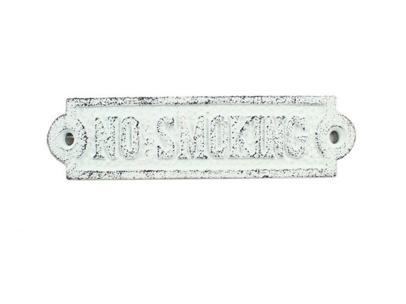 Handcrafted Rustic Whitewashed Cast Iron No Smoking Sign 6" from Hampton Creations Handcrafted Rustic Whitewashed Cast Iron No Smoking Sign 6" from Hampton Creations
