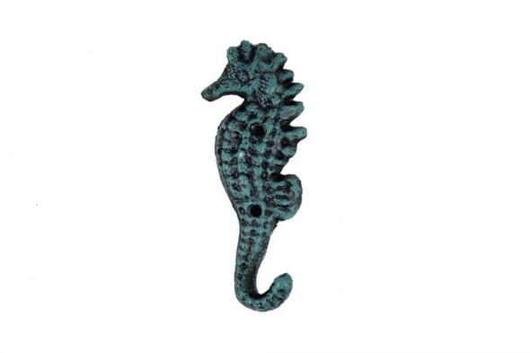 Handcrafted Seaworn Blue Cast Iron Seahorse Hook 5" from Hampton Creations Handcrafted Seaworn Blue Cast Iron Seahorse Hook 5" from Hampton Creations