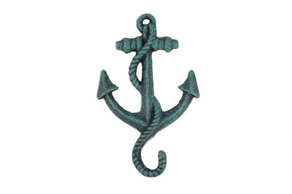 Handcrafted Seaworn Blue Cast Iron Anchor Hook 5" from Hampton Creations Handcrafted Seaworn Blue Cast Iron Anchor Hook 5" from Hampton Creations