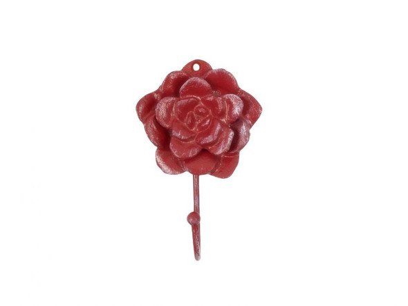 Handcrafted Red Whitewashed Cast Iron Decorative Rose Hook 7" from Hampton Creations Handcrafted Red Whitewashed Cast Iron Decorative Rose Hook 7" from Hampton Creations