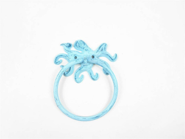 Handcrafted Rustic Dark Blue Whitewashed Cast Iron Octopus Towel Holder 6" from Hampton Creations Handcrafted Rustic Dark Blue Whitewashed Cast Iron Octopus Towel Holder 6" from Hampton Creations