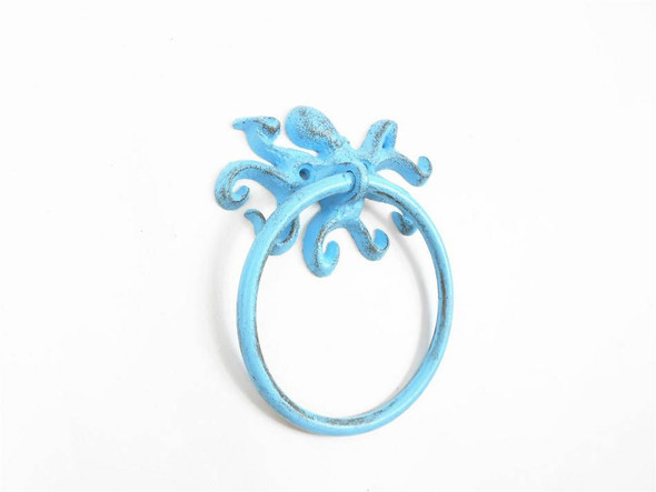 Handcrafted Rustic Light Blue Cast Iron Octopus Towel Holder 6" from Hampton Creations Handcrafted Rustic Light Blue Cast Iron Octopus Towel Holder 6" from Hampton Creations