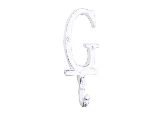 Handcrafted Whitewashed Cast Iron Letter G Alphabet Wall Hook 6" from Hampton Creations