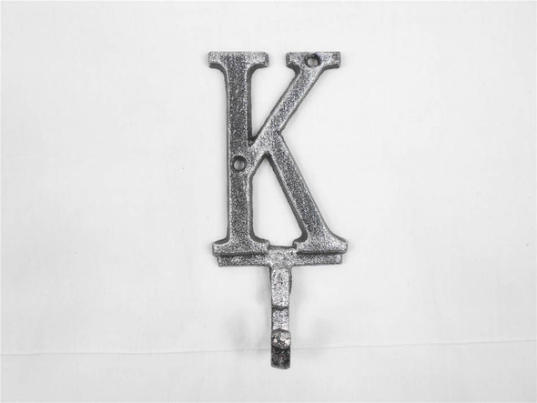 Handcrafted Rustic Silver Cast Iron Letter K Alphabet Wall Hook 6" from Hampton Creations