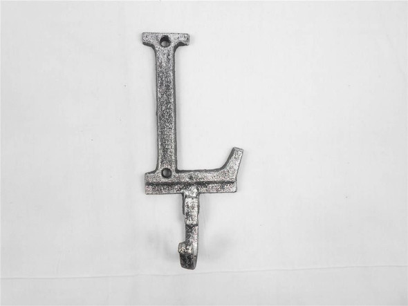Handcrafted Rustic Silver Cast Iron Letter L Alphabet Wall Hook 6" from Hampton Creations