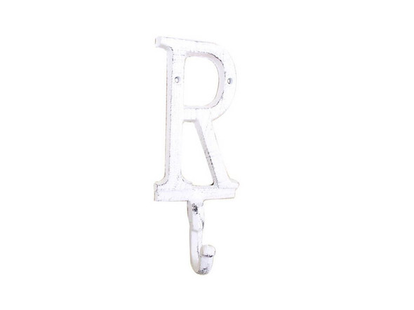 Handcrafted Whitewashed Cast Iron Letter R Alphabet Wall Hook 6" from Hampton Creations