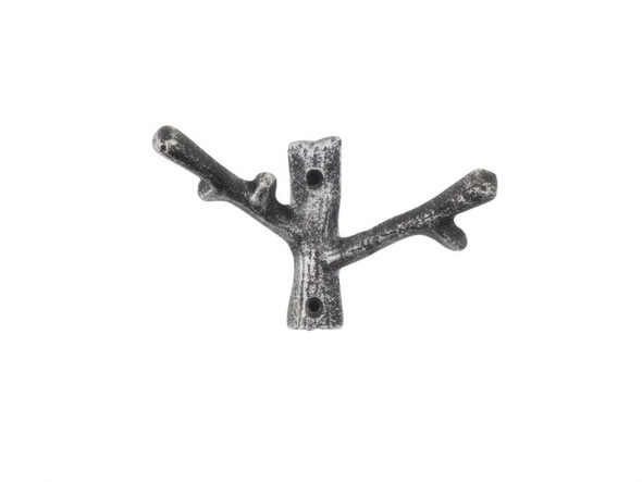 Handcrafted Rustic Silver Cast Iron Forked Tree Branch Decorative Metal Double Wall Hooks 5" from Hampton Creations Handcrafted Rustic Silver Cast Iron Forked Tree Branch Decorative Metal Double Wall Hooks 5" from Hampton Creations