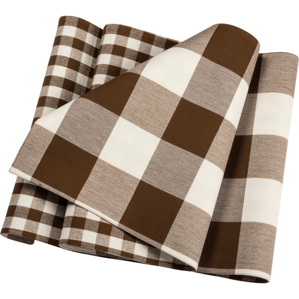 Brown & White Buffalo Check Double Sided Cotton Table Runner Cloth 56x15 from Primitives by Kathy