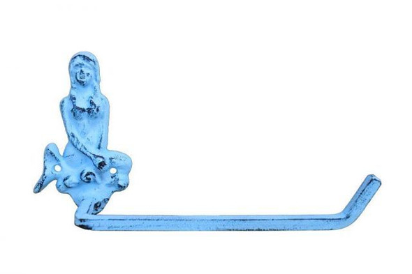 Handcrafted Dark Blue Whitewashed Cast Iron Mermaid Toilet Paper Holder 10" from Hampton Creations Handcrafted Dark Blue Whitewashed Cast Iron Mermaid Toilet Paper Holder 10" from Hampton Creations