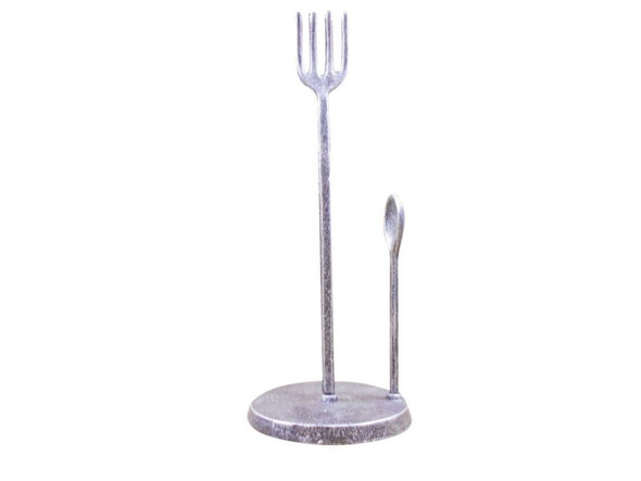 Handcrafted Rustic Silver Cast Iron Fork and Spoon Kitchen Paper Towel Holder 15" from Hampton Creations