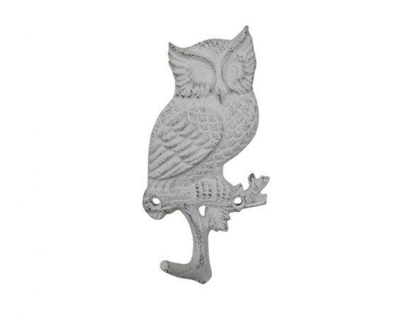 Handcrafted Whitewashed Cast Iron Owl Sitting on a Tree Branch Decorative Metal Wall Hook 6.5" from Hampton Creations Handcrafted Whitewashed Cast Iron Owl Sitting on a Tree Branch Decorative Metal Wall Hook 6.5" from Hampton Creations