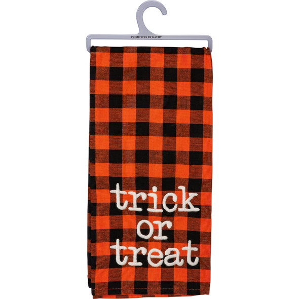 Orange & Black Buffalo Check Trick or Treat Cotton Dish Towel 20x28 from Primitives by Kathy