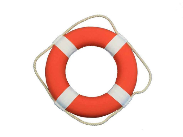 Handcrafted Vibrant Orange Decorative Lifering With White Bands 15" from Hampton Creations Handcrafted Vibrant Orange Decorative Lifering With White Bands 15" from Hampton Creations