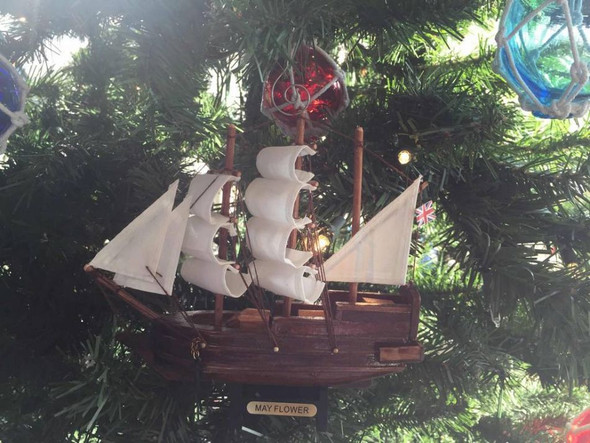 Handcrafted Wooden Mayflower Model Ship Christmas Tree Ornament from Hampton Creations
