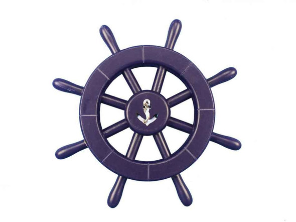 Handcrafted Dark Blue Decorative Ship Wheel With Anchor 12" from Hampton Creations Handcrafted Dark Blue Decorative Ship Wheel With Anchor 12" from Hampton Creations