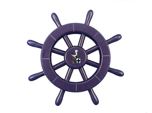 Handcrafted Dark Blue Decorative Ship Wheel With Seagull 12" from Hampton Creations