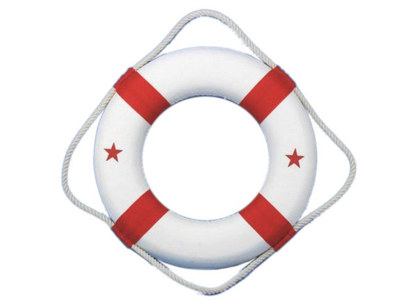 Handcrafted Classic White Decorative Lifering with Red Bands 6" from Hampton Creations Handcrafted Classic White Decorative Lifering with Red Bands 6" from Hampton Creations