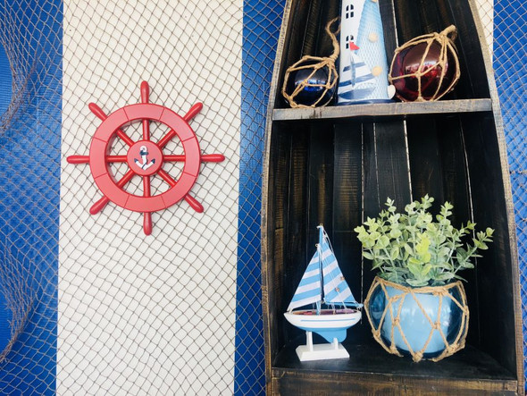 Handcrafted Red Decorative Ship Wheel With Anchor 12" from Hampton Creations