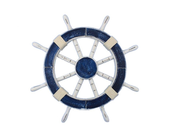 Handcrafted Rustic Dark Blue Decorative Ship Wheel 18" from Hampton Creations
