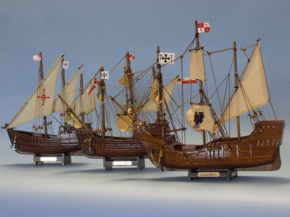 Handcrafted Wooden Santa Maria, Nina & Pinta Model Ship Set from Hampton Creations