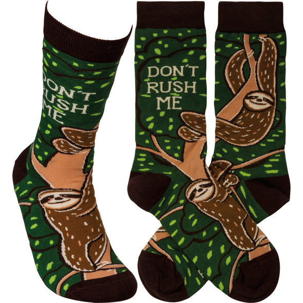 Sloth Design Don't Rush Me Colorfully Printed Cotton Socks from Primitives by Kathy