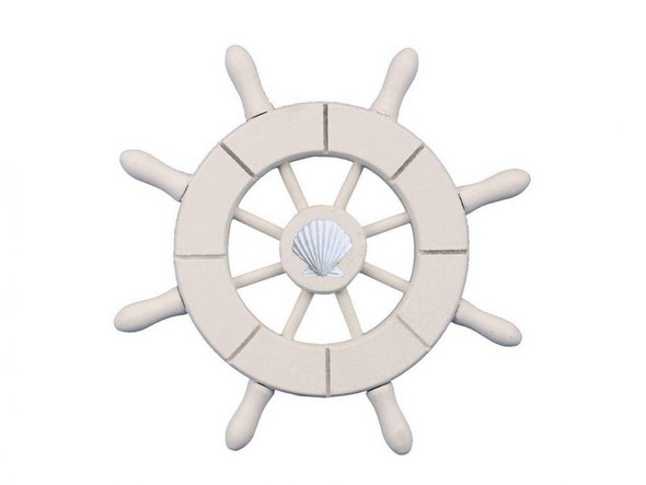 Handcrafted White Decorative Ship Wheel With Seashell  6" from Hampton Creations