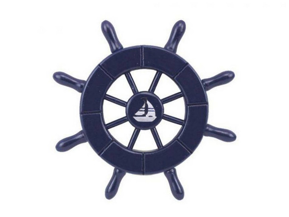 Handcrafted Dark Blue Decorative Ship Wheel With Sailboat 6" from Hampton Creations