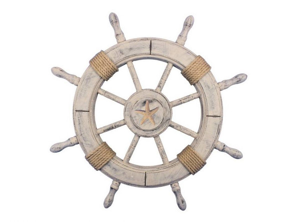 Handcrafted Rustic Decorative Ship Wheel With Starfish 24" from Hampton Creations