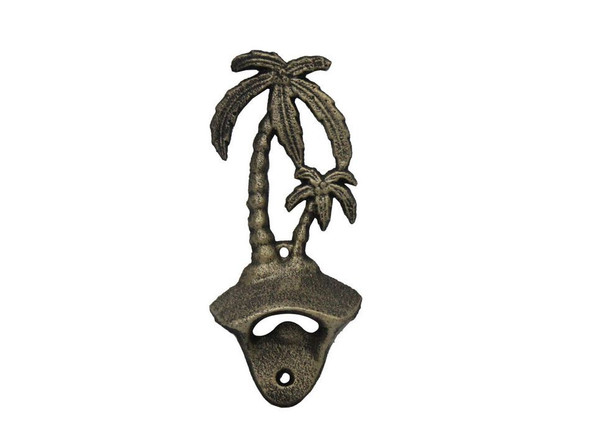 Handcrafted Rustic Gold Cast Iron Wall Mounted Palmtree Bottle Opener 6" from Hampton Creations Handcrafted Rustic Gold Cast Iron Wall Mounted Palmtree Bottle Opener 6" from Hampton Creations