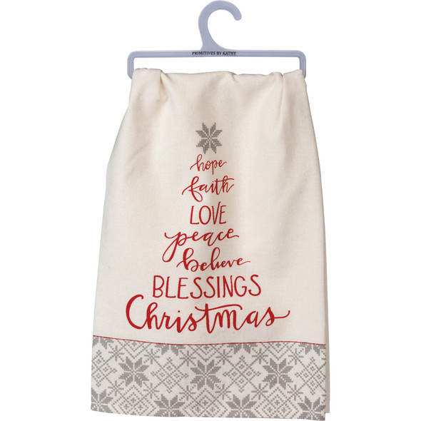 Hope Love Faith Peace Believe Blessings Christmas Cotton Dish Towel 28x28 from Primitives by Kathy