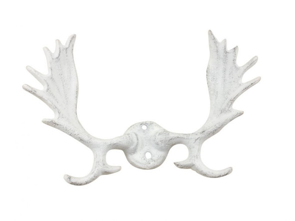 Handcrafted Whitewashed Cast Iron Moose Antlers Decorative Metal Wall Hooks 9" from Hampton Creations Handcrafted Whitewashed Cast Iron Moose Antlers Decorative Metal Wall Hooks 9" from Hampton Creations