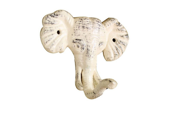 Handcrafted Whitewashed Cast Iron Elephant Hook 5" from Hampton Creations Handcrafted Whitewashed Cast Iron Elephant Hook 5" from Hampton Creations