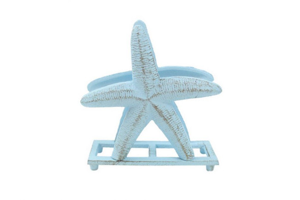 Handcrafted Rustic Light Blue Cast Iron Starfish Napkin Holder 6" from Hampton Creations