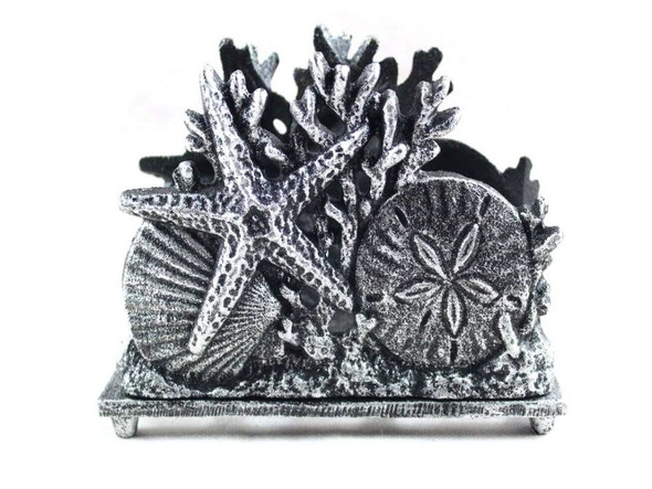 Handcrafted Antique Silver Cast Iron Seashell Napkin Holder 7" from Hampton Creations Handcrafted Antique Silver Cast Iron Seashell Napkin Holder 7" from Hampton Creations