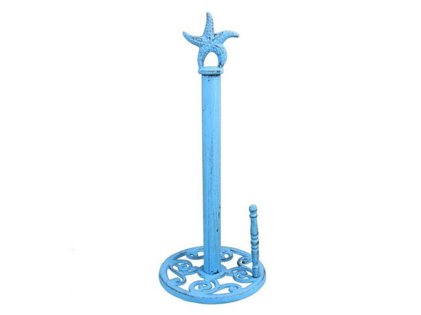 Handcrafted Rustic Light Blue Cast Iron Starfish Paper Towel Holder 15" from Hampton Creations Handcrafted Rustic Light Blue Cast Iron Starfish Paper Towel Holder 15" from Hampton Creations