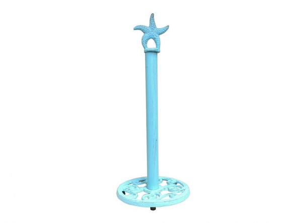 Handcrafted Rustic Light Blue Cast Iron Starfish Extra Toilet Paper Stand 15" from Hampton Creations Handcrafted Rustic Light Blue Cast Iron Starfish Extra Toilet Paper Stand 15" from Hampton Creations
