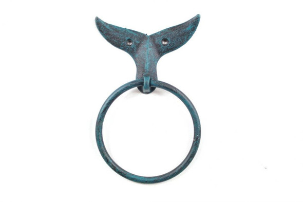 Handcrafted Seaworn Blue Cast Iron Whale Tail Towel Holder 7.5" from Hampton Creations Handcrafted Seaworn Blue Cast Iron Whale Tail Towel Holder 7.5" from Hampton Creations