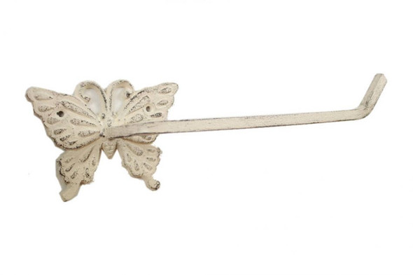 Handcrafted Whitewashed Cast Iron Butterfly Toilet Paper Holder 11" from Hampton Creations Handcrafted Whitewashed Cast Iron Butterfly Toilet Paper Holder 11" from Hampton Creations