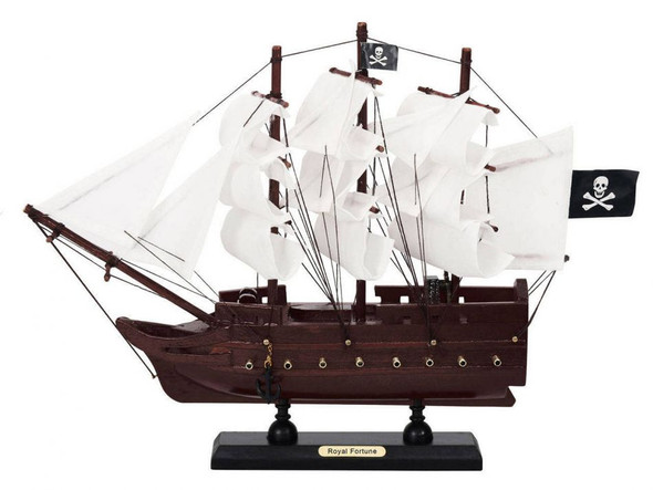 Handcrafted Wooden Black Bart's Royal Fortune White Sails Model Pirate Ship 12" from Hampton Creations