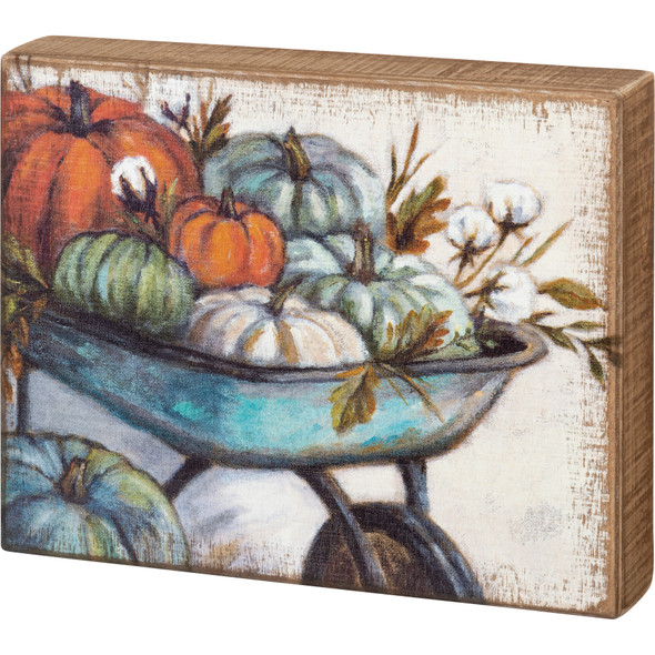 Wheelbarrow Pumpkins Collage Decorative Wooden Box Sign 10x8 from Primitives by Kathy